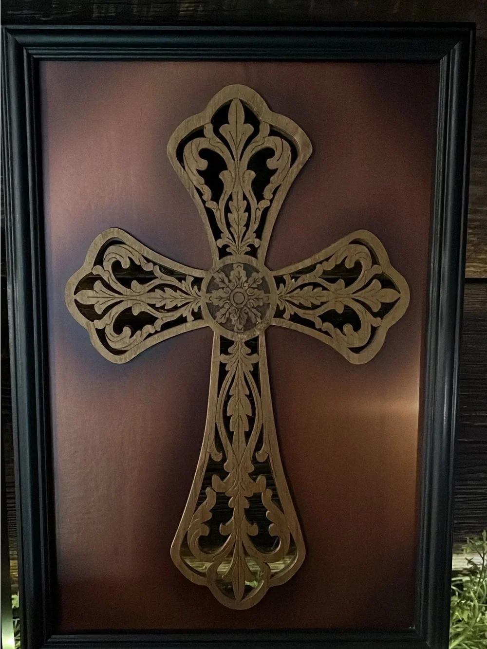 Rustic Brown Framed Cross Wall Art — Elegant Home Accent